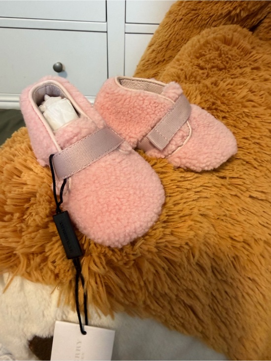 Burberry Other - Burberry Pink Plush Baby Slippers with Hook Strap